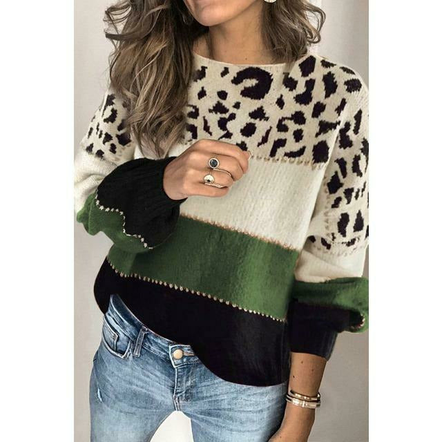 Damen Strickpullover Leopard Muster Herbstmodell