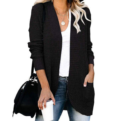 Damen Strickjacke Lässig Offene Front mit Taschen