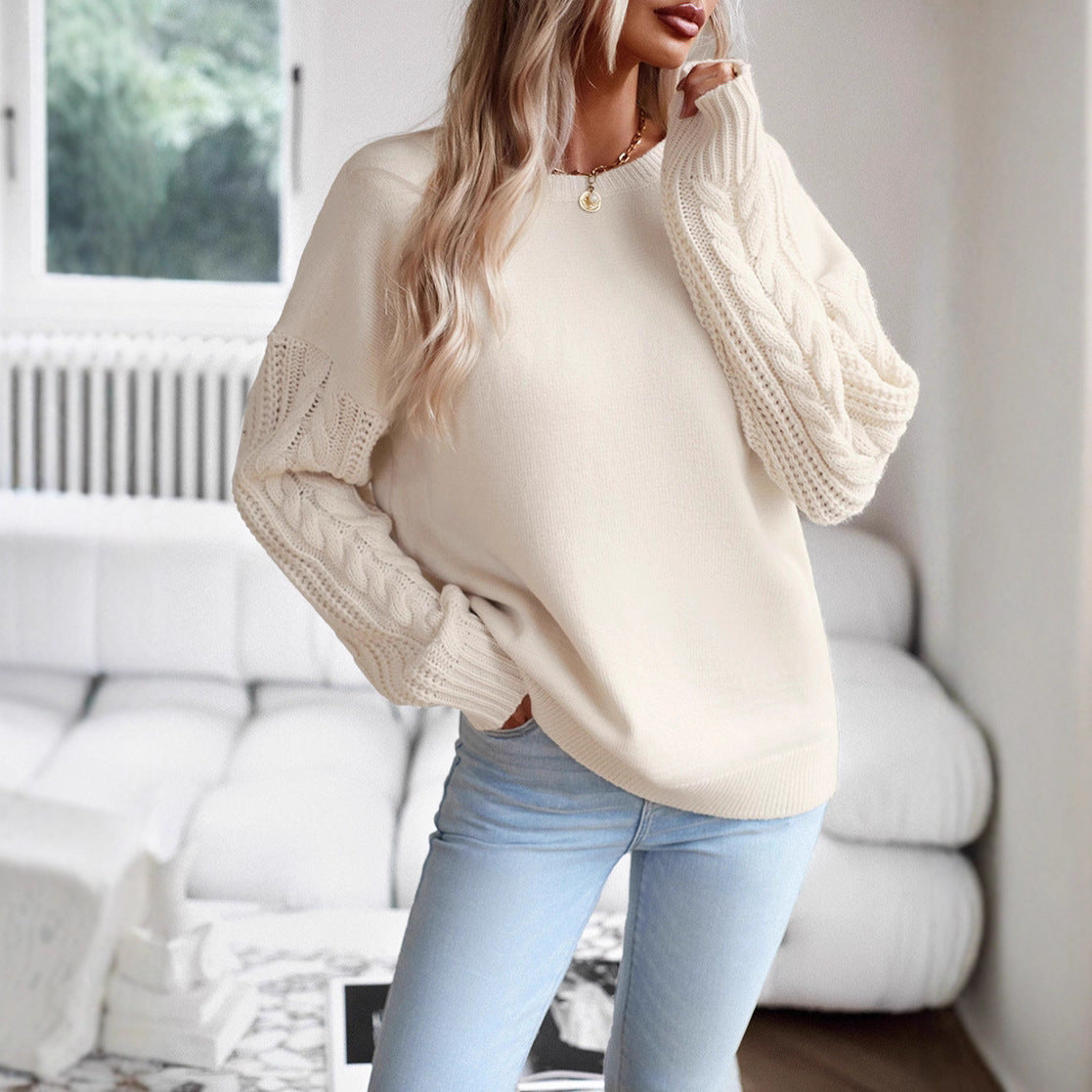 Damen Pullover Struktur Ärmel Fein Strick Modern - IdealeKleiden