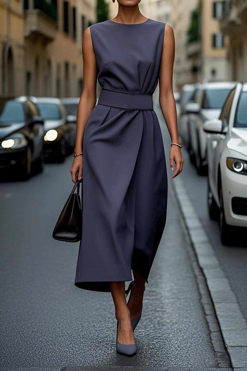 Damen Maxikleid Elegant Plissée Schnitt