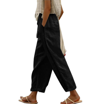 Damen Leinenhose Lässig Spitze Sommerstyle