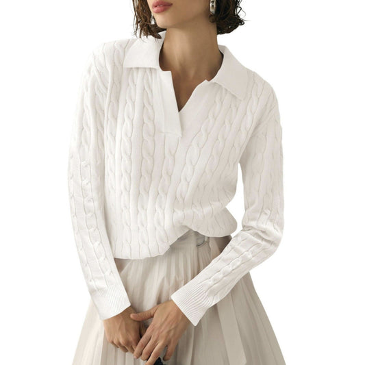 Damen Poloshirt Strickmuster Kontrastfarben Elegant - IdealeKleiden