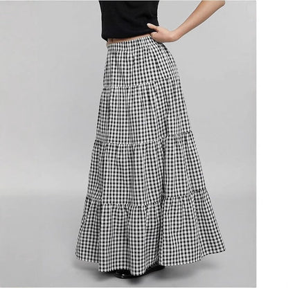 Damen Maxirock Karo Muster Elegant Lang