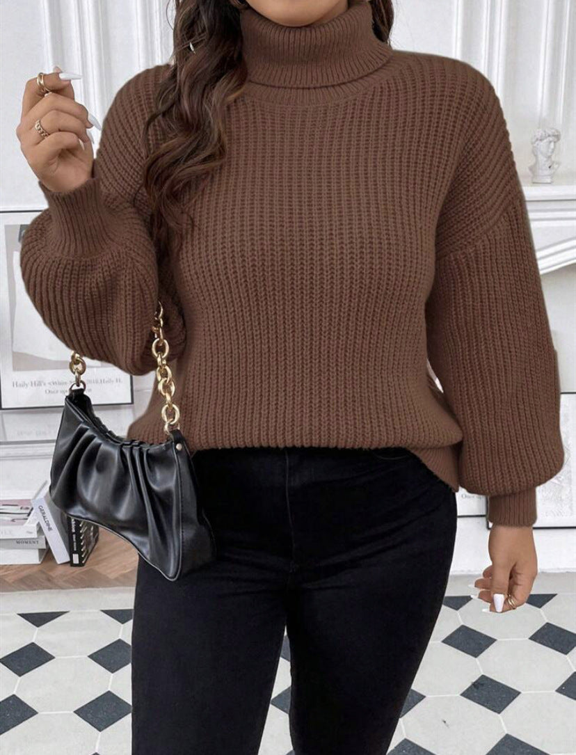 Damen Pullover Grobstrick Warm Komfortabel Rollkragen