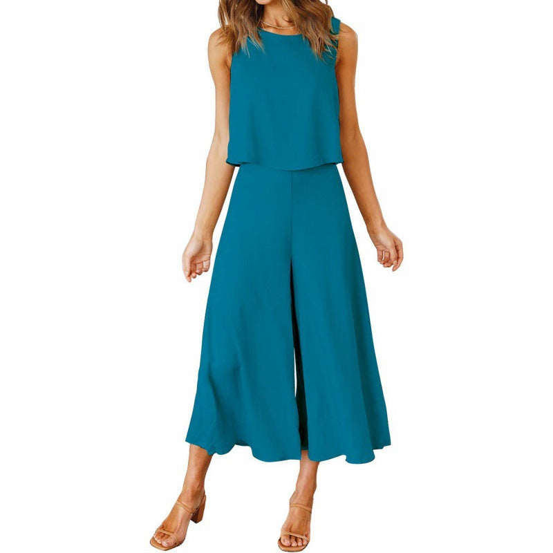 Damen Jumpsuit Elegant Fließend Weite Bein