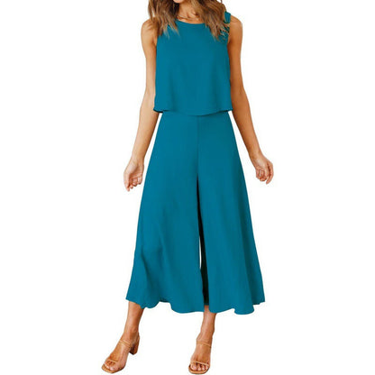Damen Jumpsuit Elegant Fließend Weite Bein