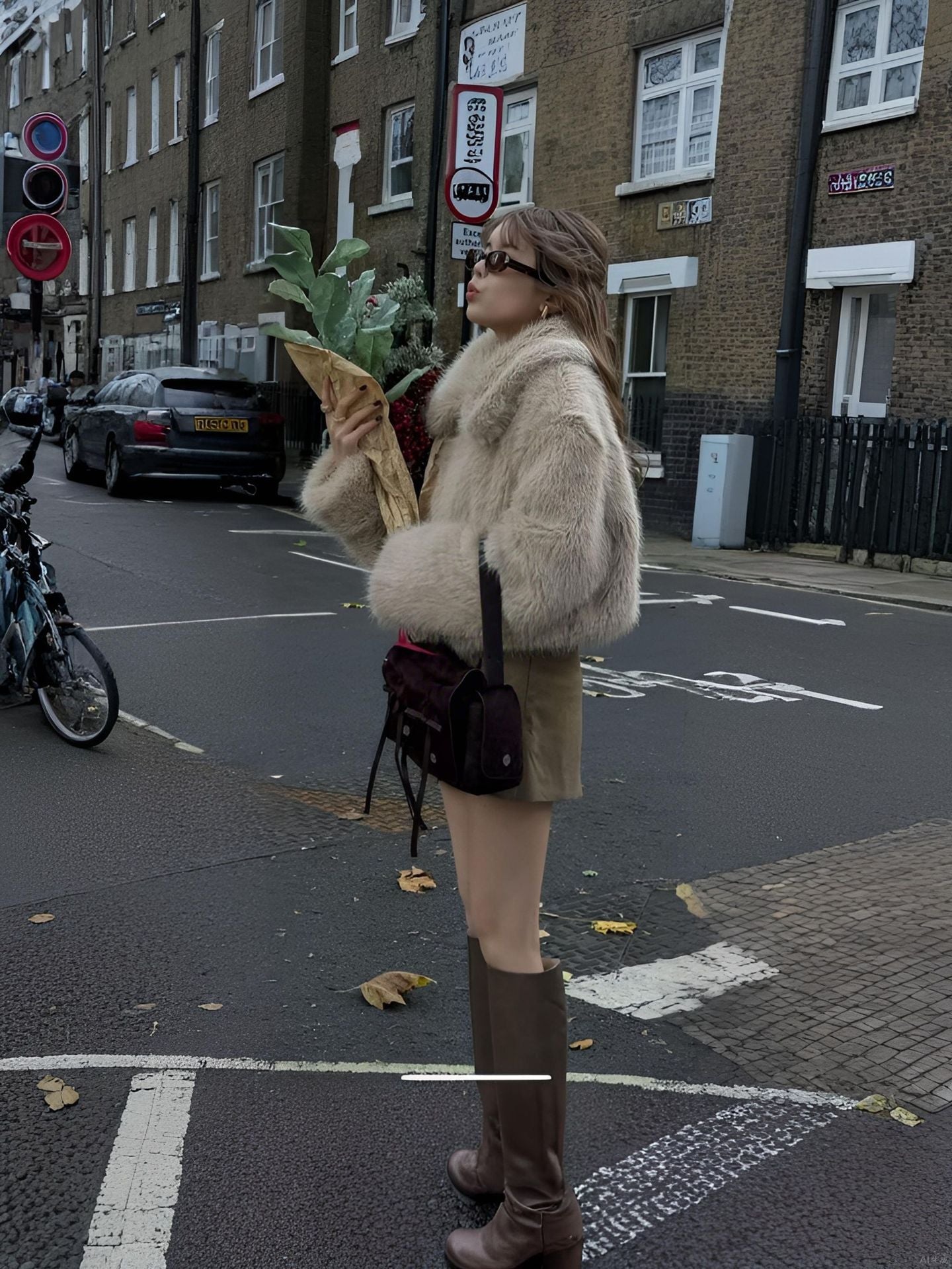 Damen Stylish Kunstpelz Winterjacke Trendy Damenmantel