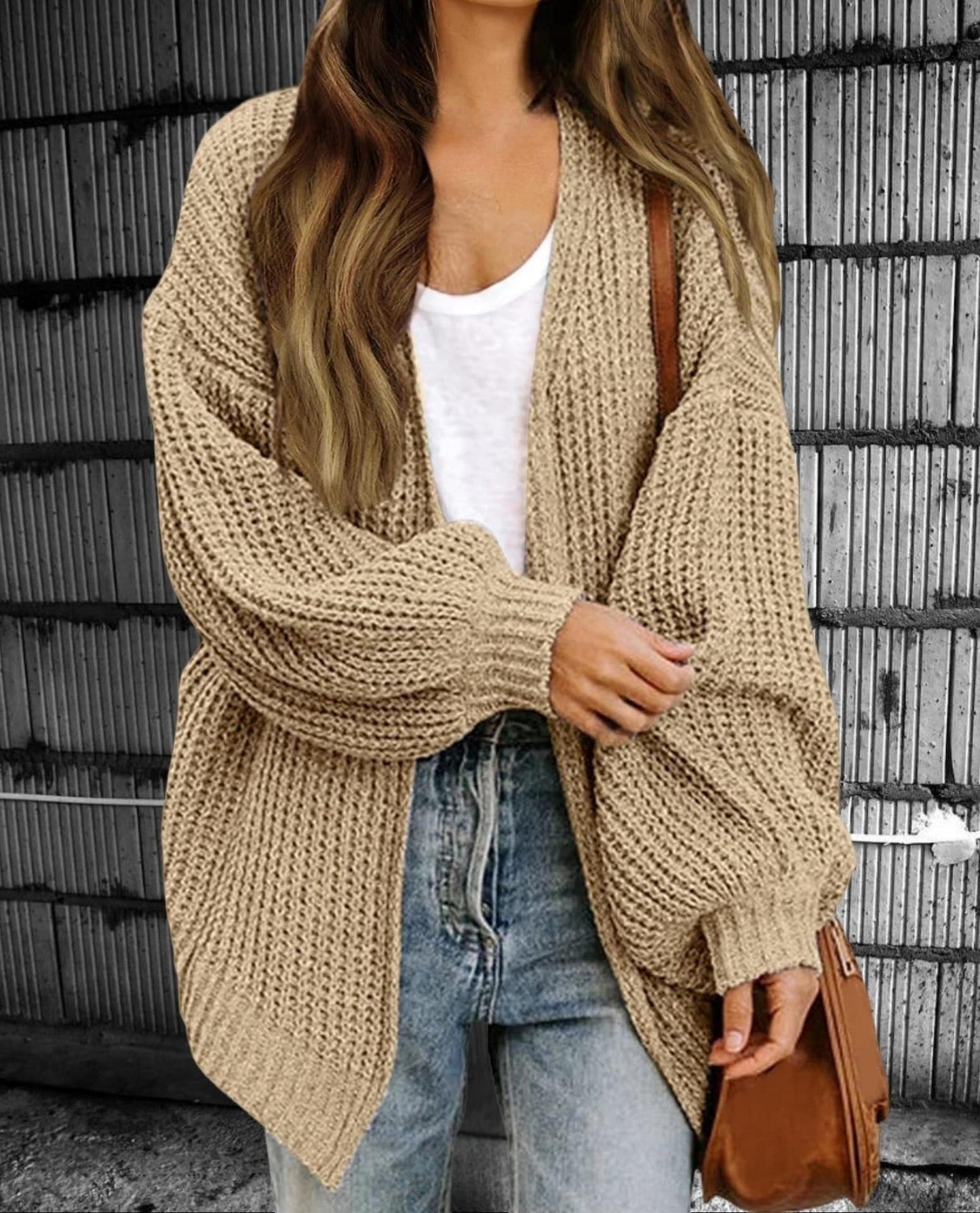 Strickjacke Oversized Offen Vorne Grobgestrickt