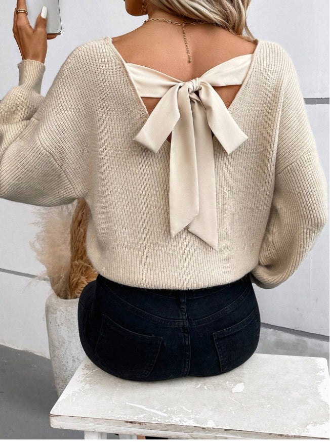 Damen Pullover mit Chic Schleife Ausschnitt