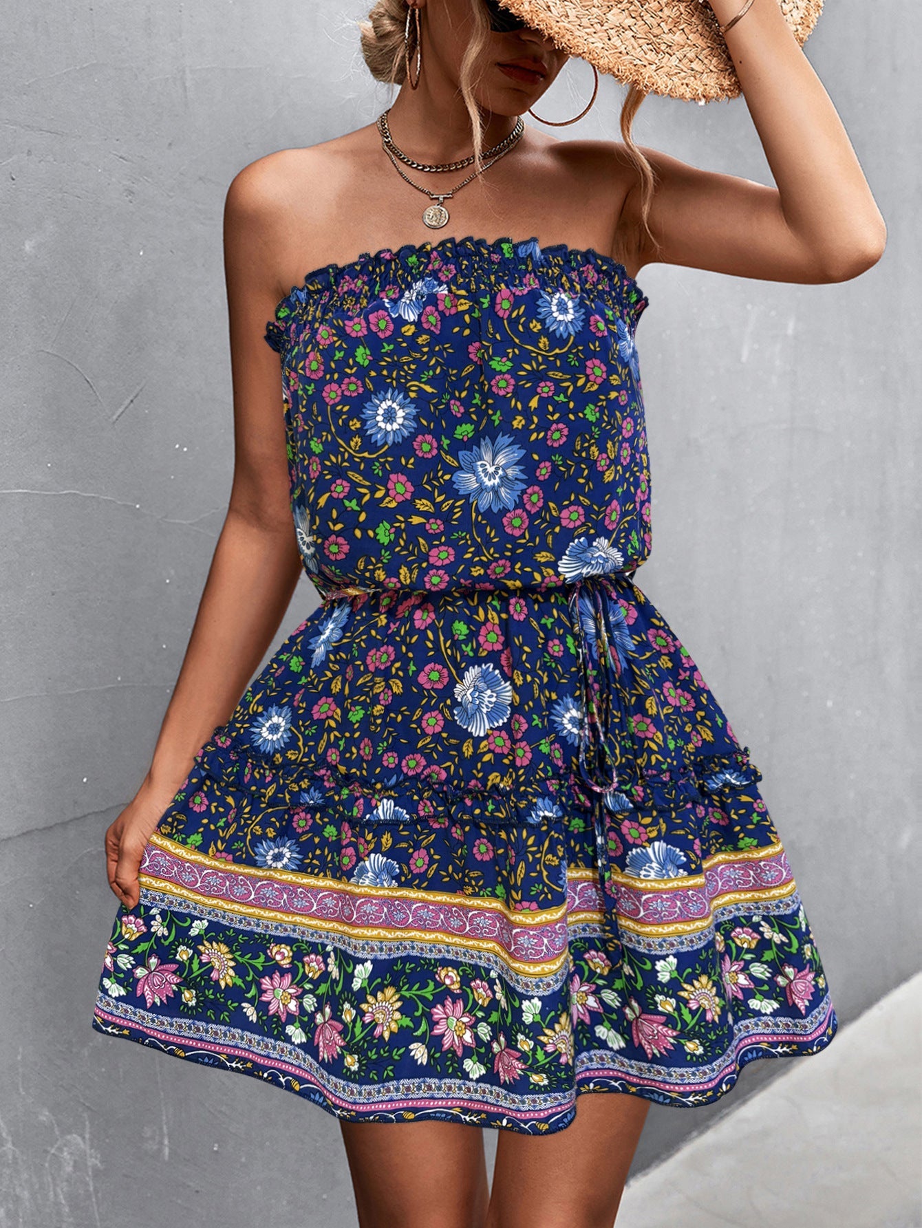 Sommerkleid Damen Blumenmuster Elastisch Kurz