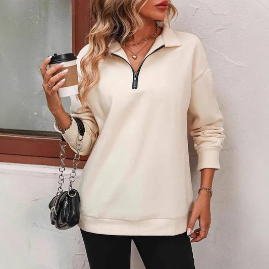 Damen Sweatshirt Lässig Reißverschluss Sportlich - IdealeKleiden
