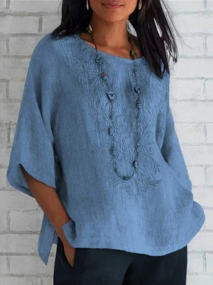 Damen Leinenbluse Bestickt Elegant Sommer