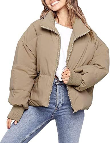 Damen Pufferjacke Kurz Warm mit Reißverschluss
