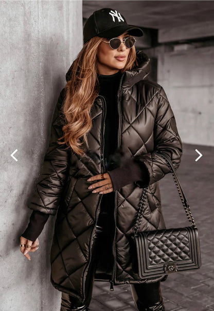 Damen Steppjacke Lässig Kapuze Praktisch
