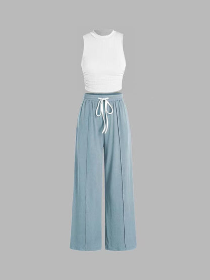 Damen Casual-Outfit: Weite Hose und Bequemes Top Set