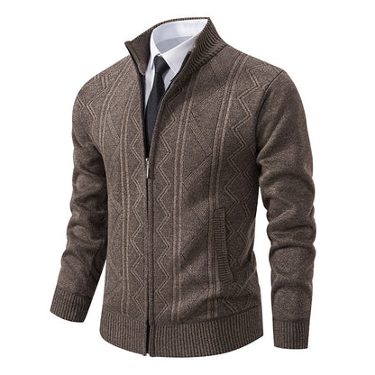 Herren Strickjacke Zopfmuster Stehkragen Modern Design