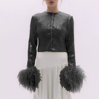 Elegante Damenbluse mit Federn Chic Design