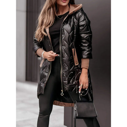 Damen Steppjacke Lässig Kapuze Große Taschen