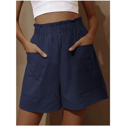 Damen Leinen Shorts Bequem Elastisch mit Seitentaschen
