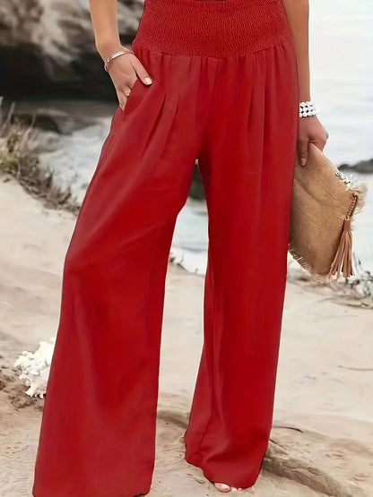 Damen Leinenhose Weit Bequem Faltenrock Effekt