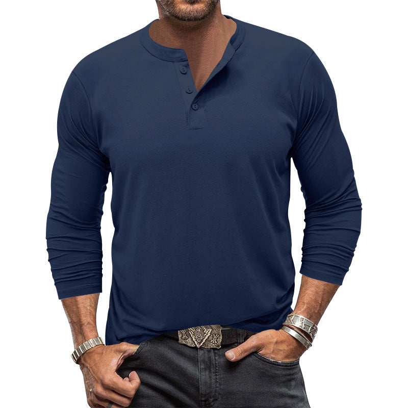 Herren Langarm T-Shirt Elegant Knopfleiste