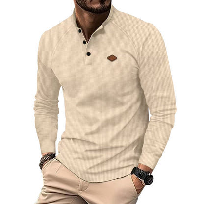 Herren Langarm-Shirt Strukturiert Modern Knöpfe