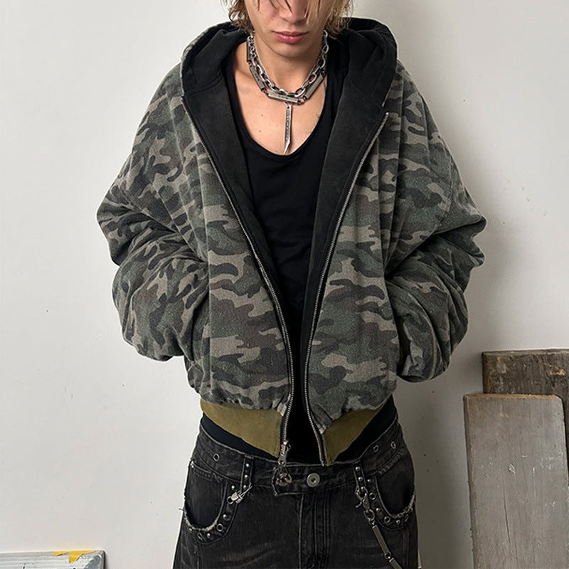 Große Damen Camo-Jacke Kapuze Reißverschluss