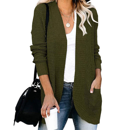 Damen Strickjacke Lässig Offene Front mit Taschen