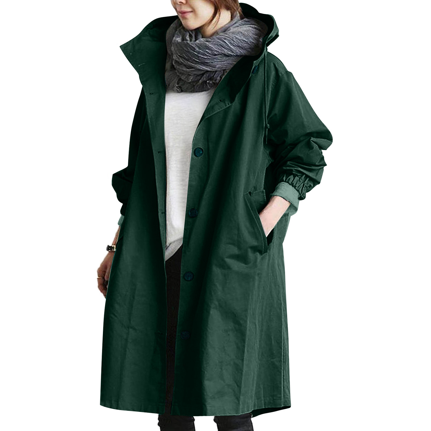 Damen Oversized Trenchcoat Kapuzenmantel Stilvoll