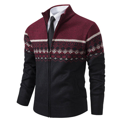 Herren Pullover Stehkragen Norweger Muster Winterjacke