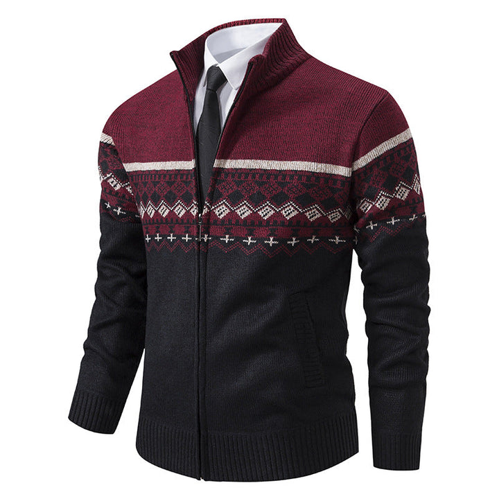 Herren Pullover Stehkragen Norweger Muster Winterjacke
