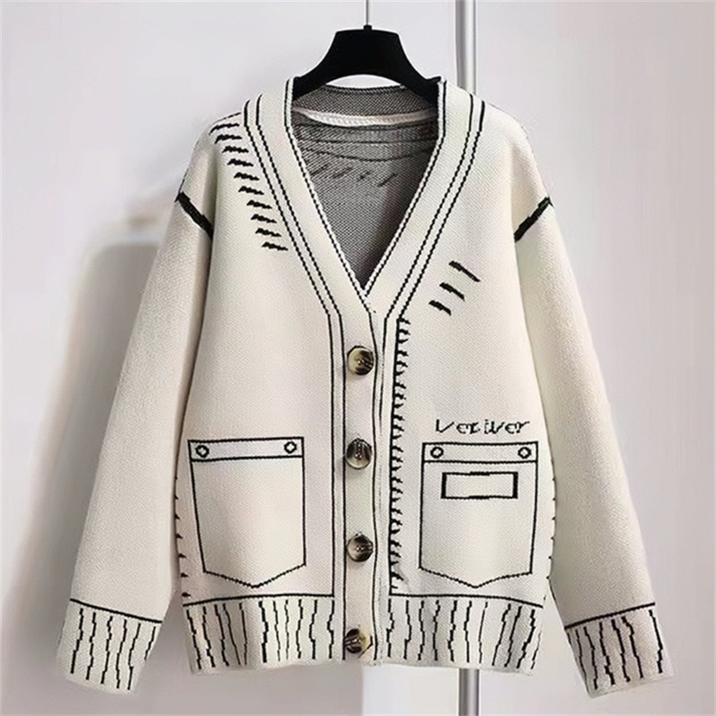 Damen Strickjacke Modern Grafik Design