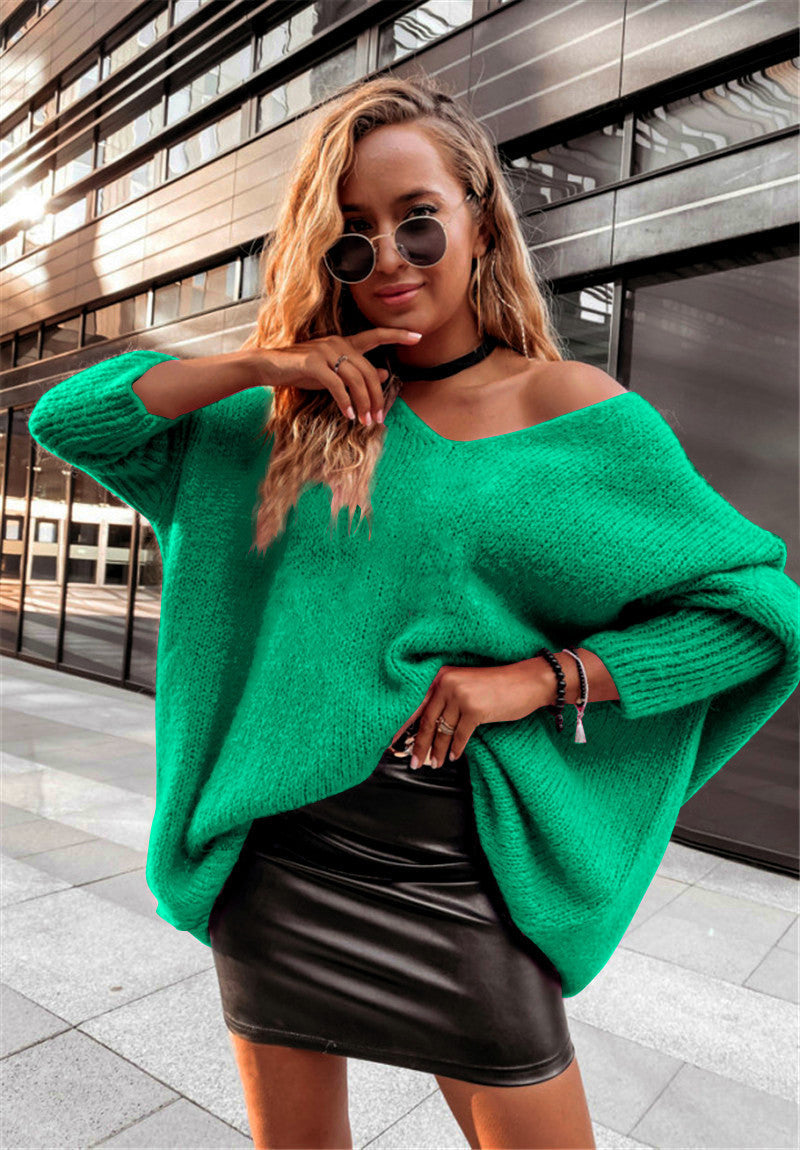 Damen Oversized Pullover Weite Ausschnitt Bequem