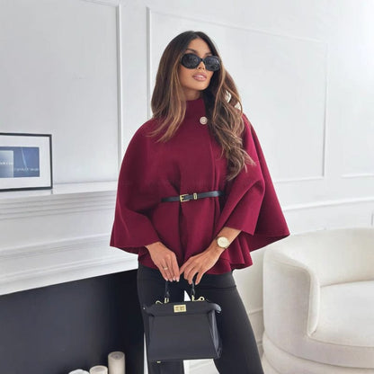 Elegantes Wollcape Damen Mantel mit Gürtel