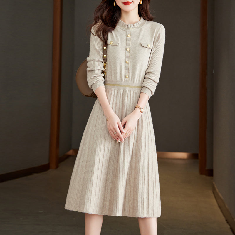 Damen Strickkleid Elegantes Design Hochgeschlossener Kragen