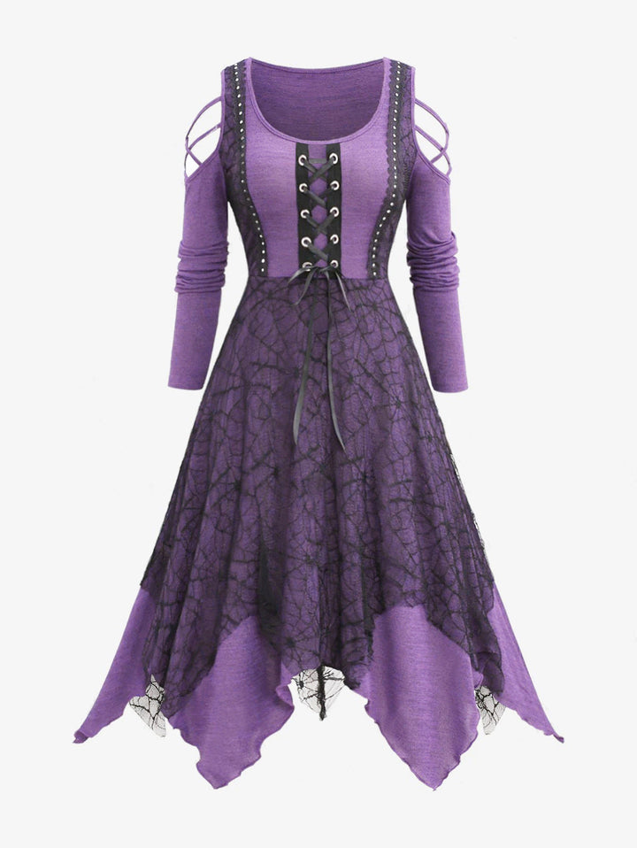 Gothic Maxikleid Damen Spitze Schnürung
