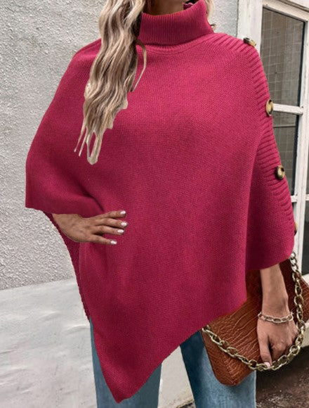Damen Strickponcho Hochkragen Elegantes Design