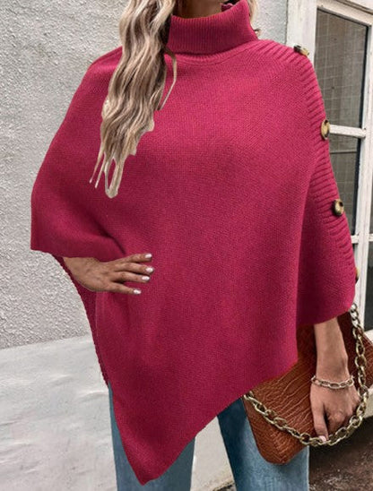 Damen Strickponcho Hochkragen Elegantes Design