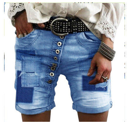 Damen Mode Shorts Jeans Destroyed mit Taschen