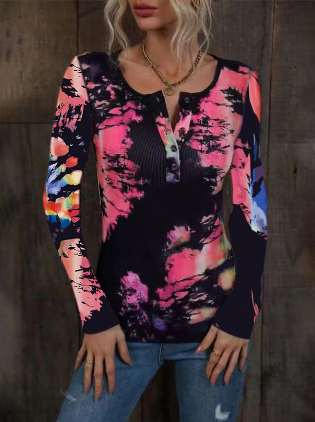 Damen Langarmshirt Bunt Farbverlauf Trendy
