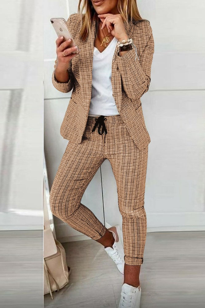 Karo Blazer Mantel &amp; Kordelzughose Set