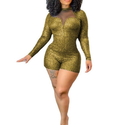 Damen Glitzer Overall mit transparenten Ausschnitten Abendkleid