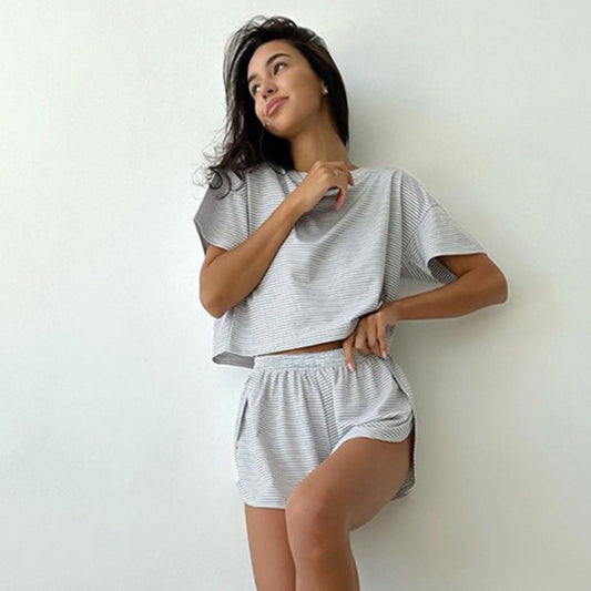Damen Freizeit Set Kurzarm Top und Shorts Sommer - IdealeKleiden