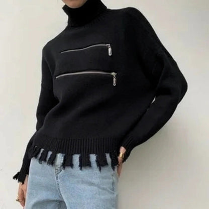 Damen Pullover Modern Asymmetrisch Fransig - IdealeKleiden