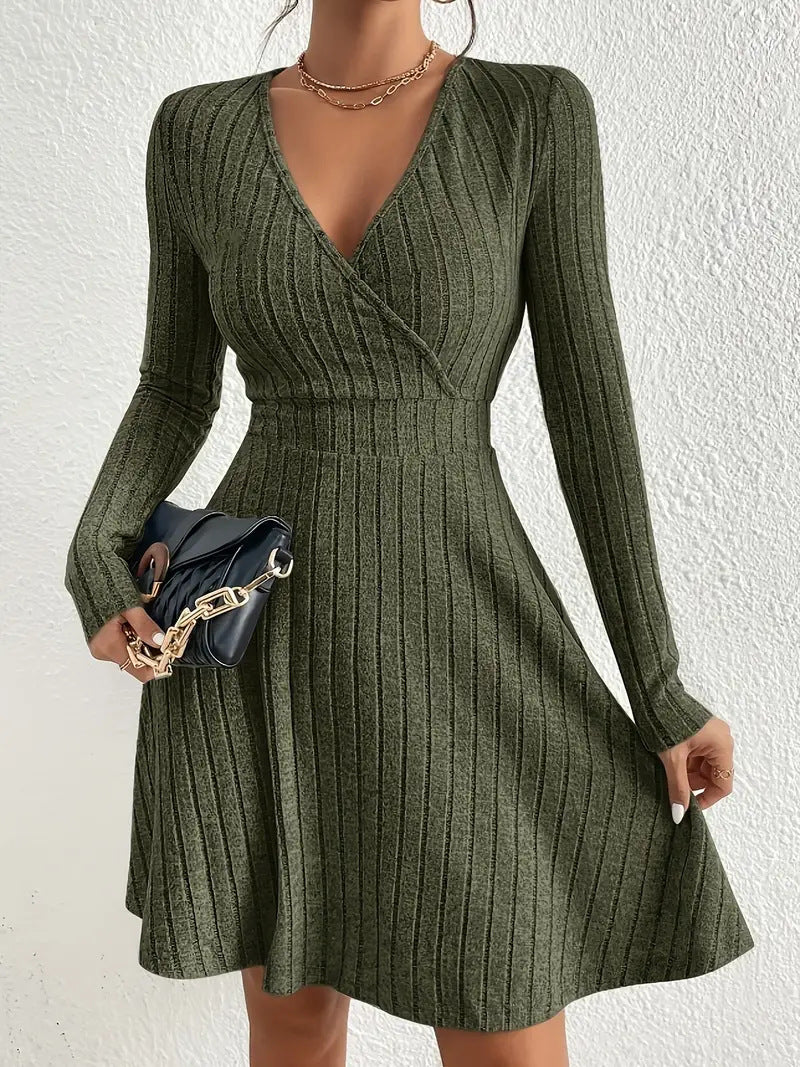 Damen Wickelkleid Langärmlig Struktur Optik