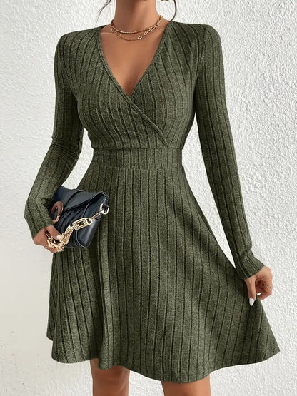Damen Wickelkleid Langärmlig Struktur Optik