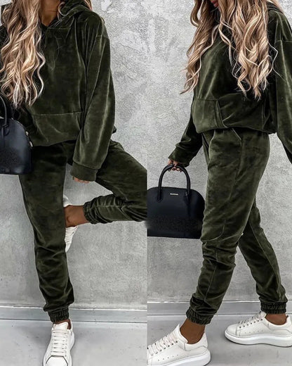 Damen Sportanzug Mikrofaser Kapuze Taschen Aktivewear
