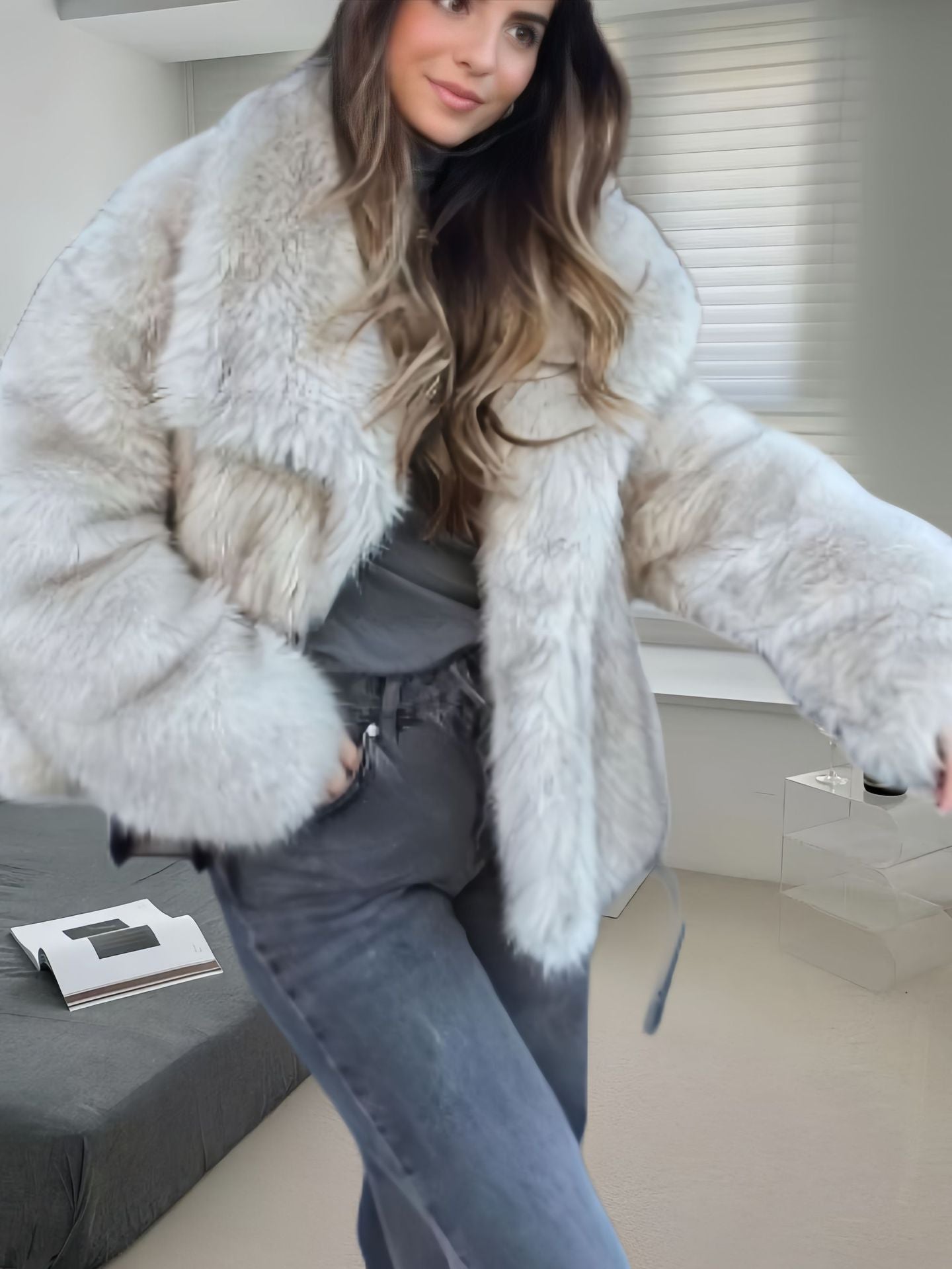 Damenweich Pelzjacke Elegant Lang