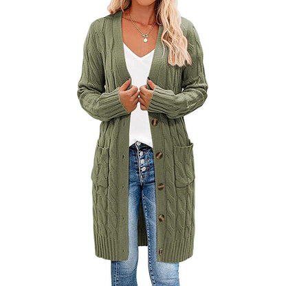 Damen Cardigan Grobstrick Warm mit Taschen und Knöpfen