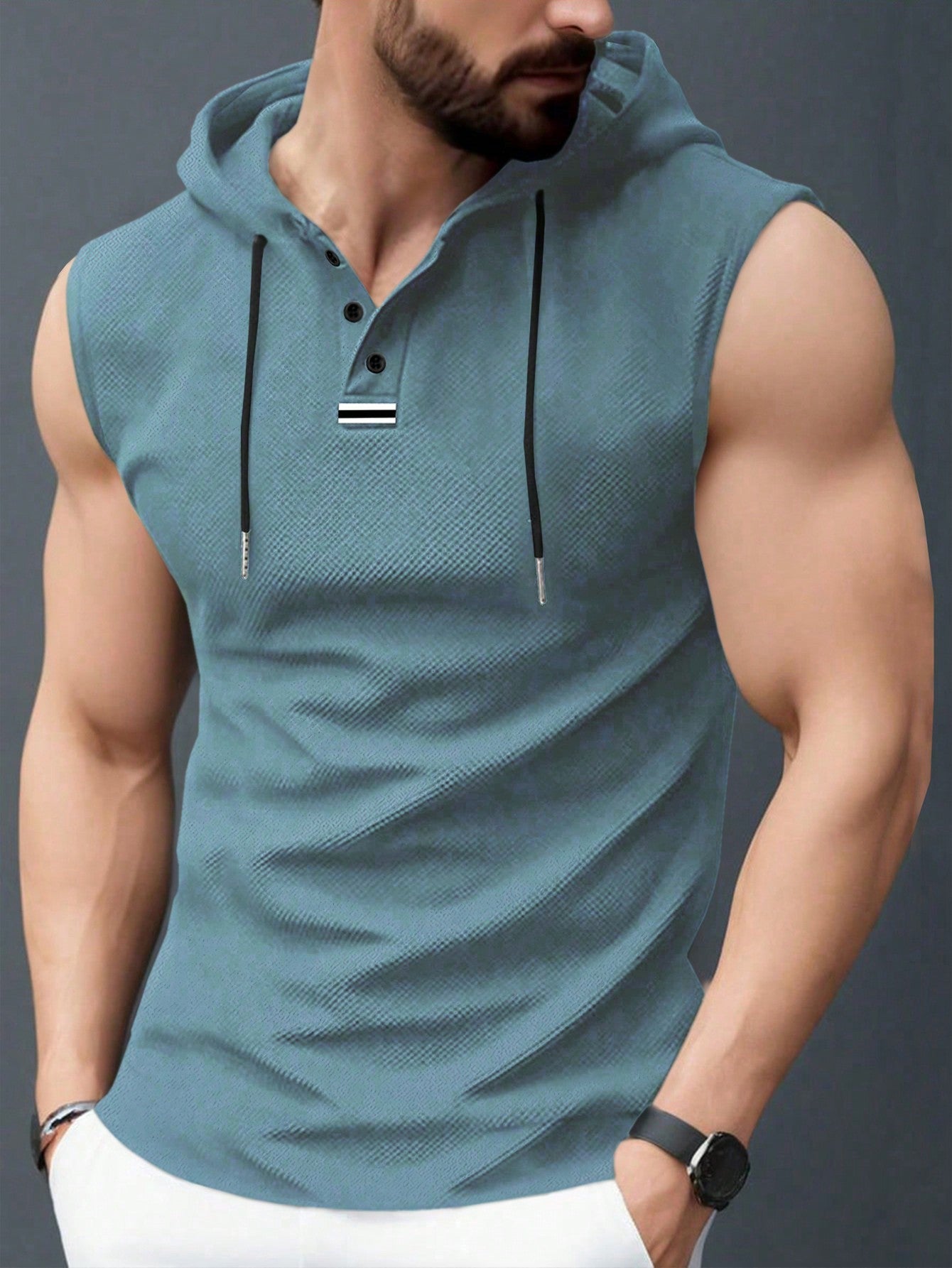 Herren Tanktop Hoodie Sportlich Strukturiert